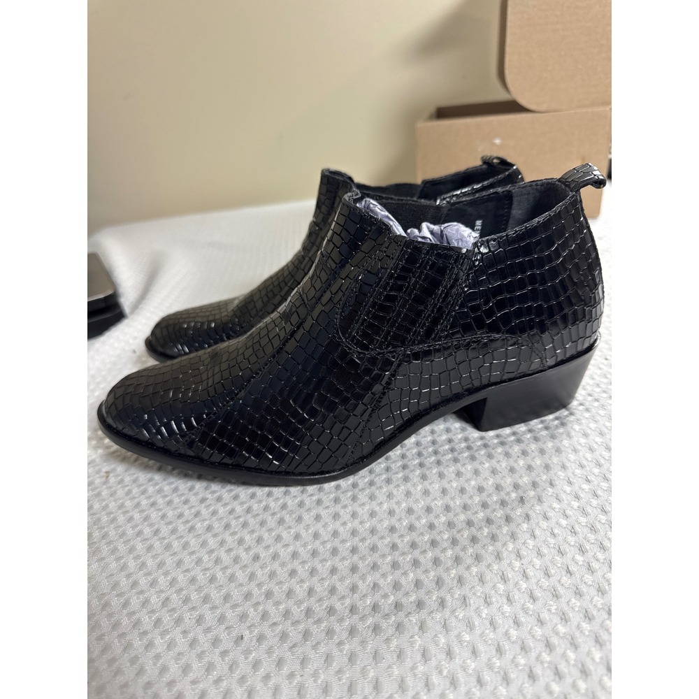 Stacy Adams Ankle Boot Mens 10W Croc Embossed Black Dress 25666-001 NWOB